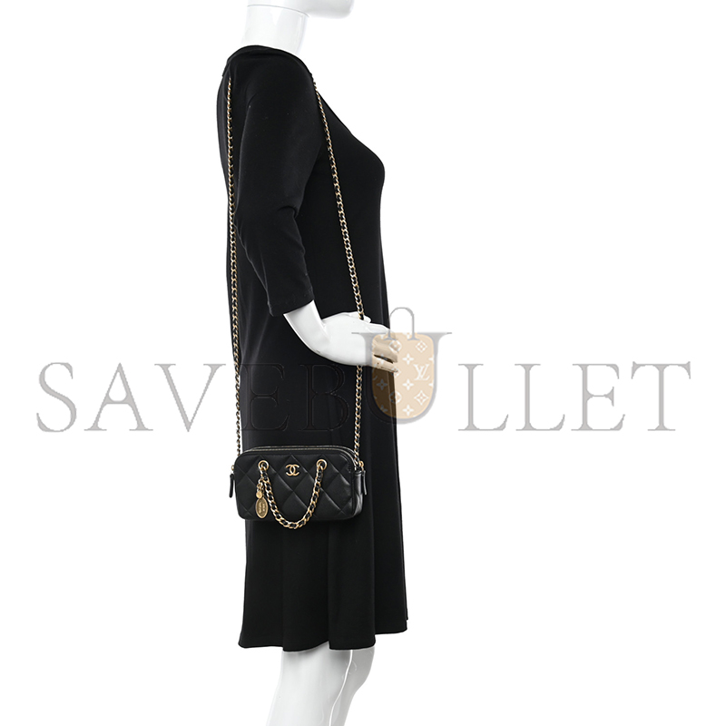 Ch*el caviar quilted top handle phone holder with chain black ap3495 (18*11*4cm)